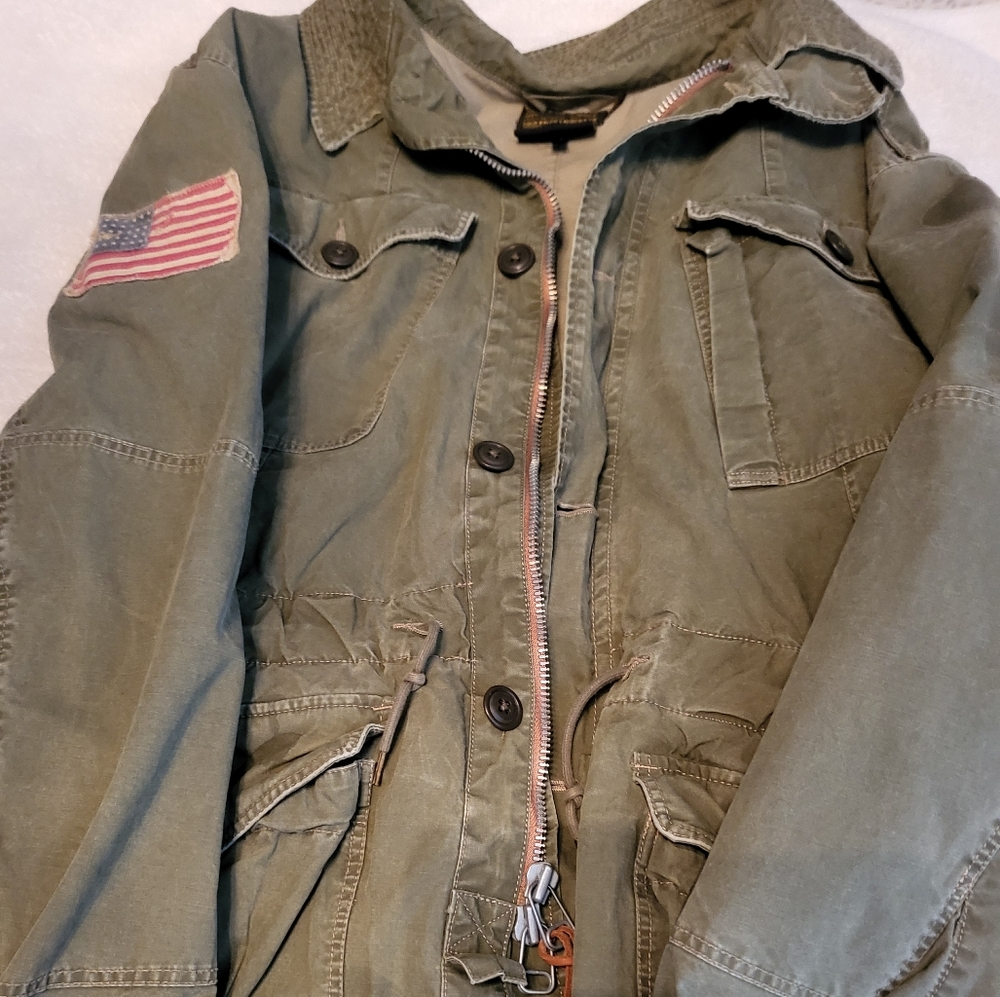 Polo Ralph Lauren Men Green Distressed Men Mans  Field Jacket Large Very  Rare.